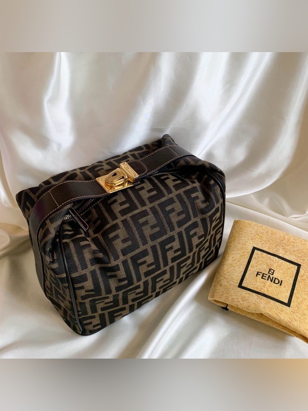 Fendi Brown Monogram Toiletry Case with Gold Hardware